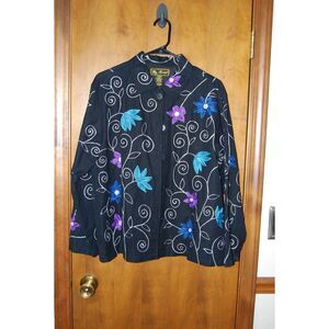 MIRASOL BLACK EMBROIDERED LINED JACKET SIZE L COTTON/LINEN